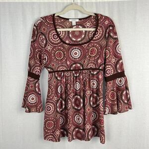 Y2K Fairy Top Babydoll Flare Sleeve Pink Brown Floral Boho Hippie Forest Artsy